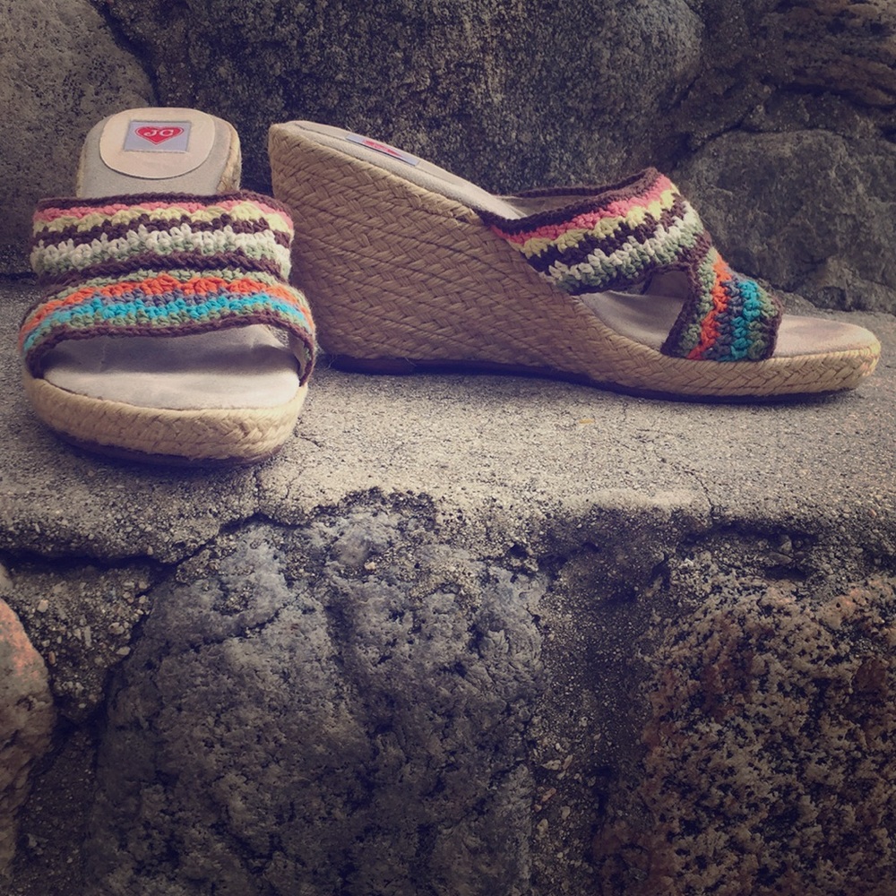 Jeffery Campbell knit & wicker wedges